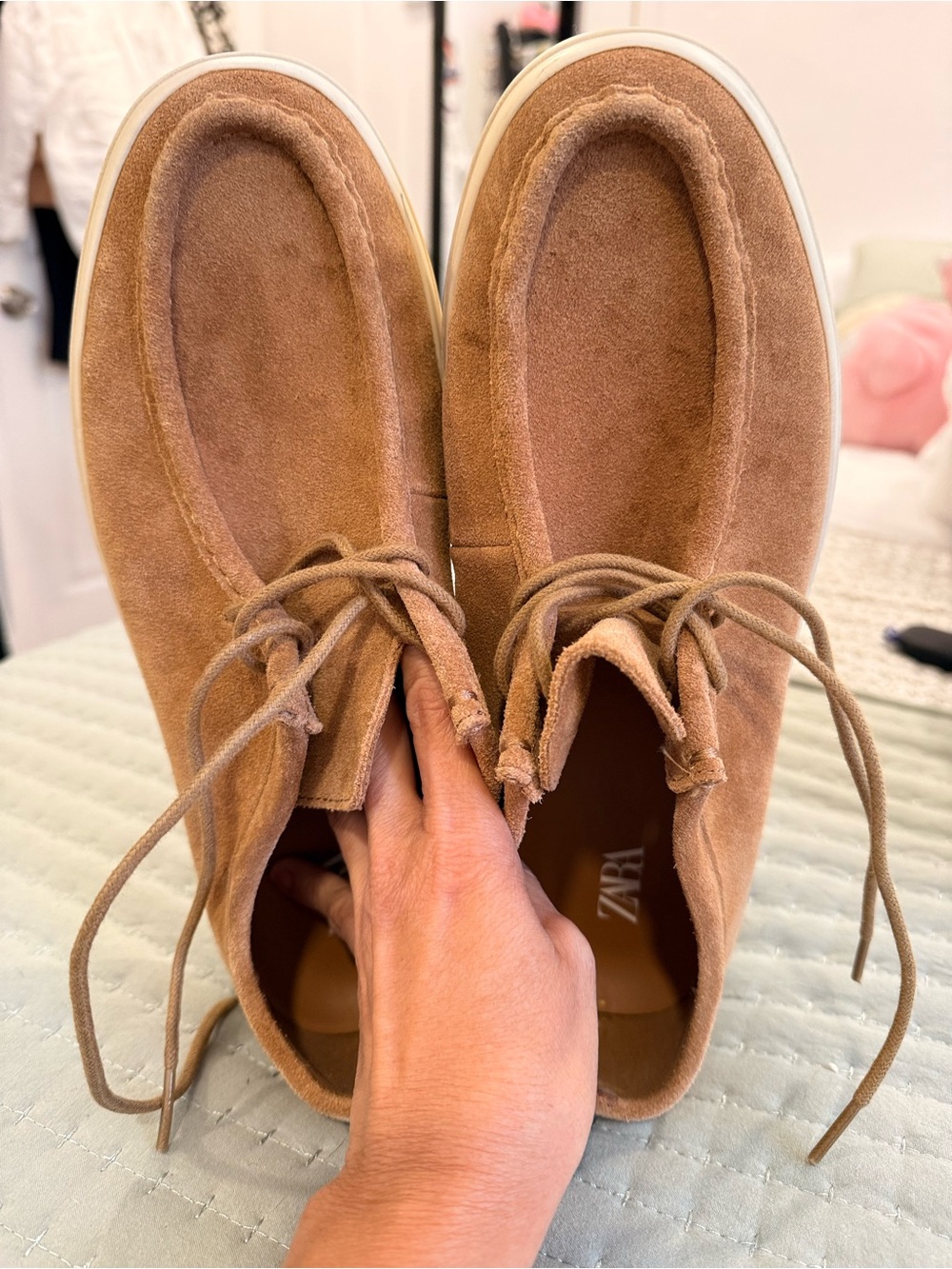 Zara Tan Suede Lace-Up moccasin men
